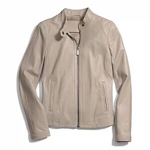 Coach Women's Light Taupe Leather Moto Jacket